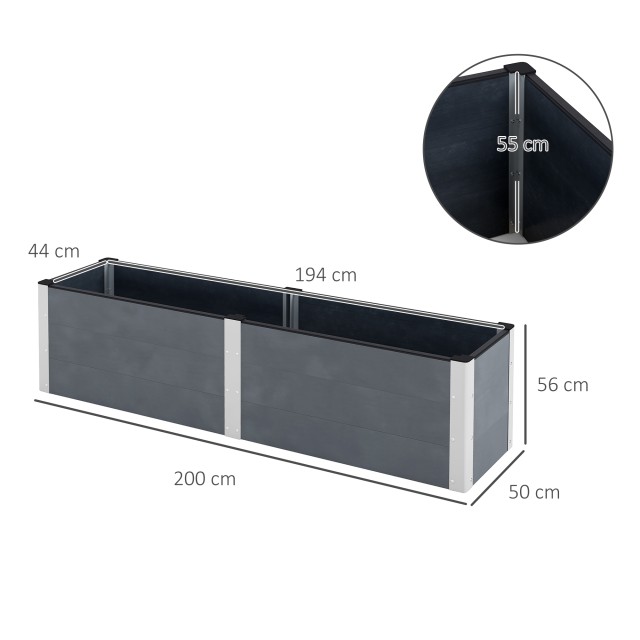 Outsunny Garden Planter με ανοιχτό πάτο από σύνθετο ξύλο και αλουμίνιο, 200x50x56 cm, γκρι 84H-096V00GY