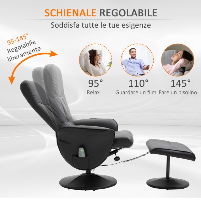 HOMCOM Μασάζ Πολυθρόνα με Υποπόδιο, Ανάκλιση έως 145° με Περιστρεφό...
