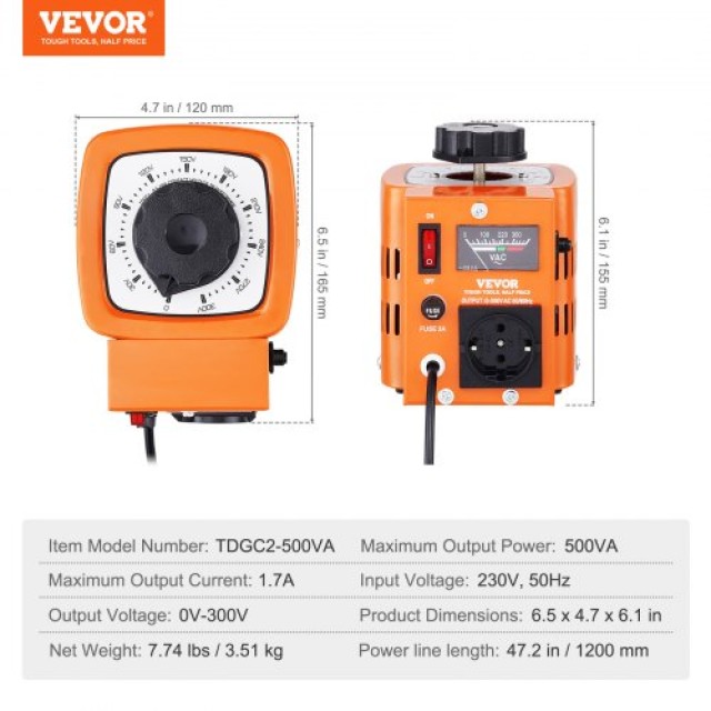 VEVOR 500VA Μεταβλητός Μετασχηματιστής 1.7A 0-300V Ρυθμιστής Τάσης CE  KBBYQZZBS5003NS7MV2