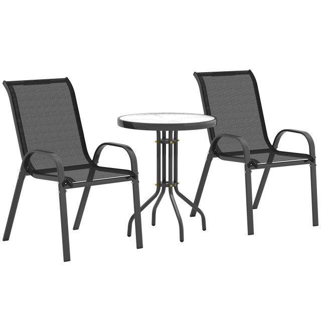 Outsunny  Σετ Κήπου 3 Τεμαχίων με 2 Καρέκλες Κήπου 54x71x93 εκ. και Στρογγυλό Τραπεζάκι Ø60x71 εκ. από Μαύρο Ατσάλι  84G-682V00BK