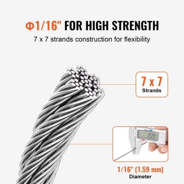 VEVOR  Καλώδιο Ανοξείδωτο T304 1/16 7x7 330 ft για Κάγκελα BXGGSS330FTBMD4CEV0