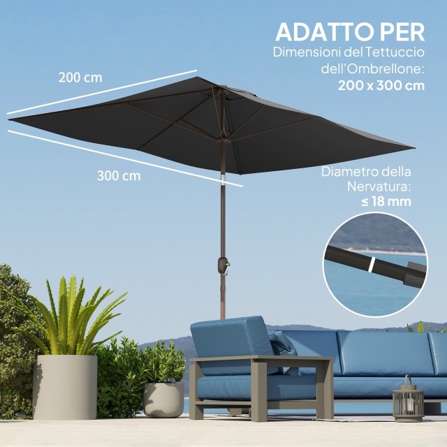 Outsunny Ανταλλακτικό Κάλυμμα για Ορθογώνια Ομπρέλα 3x2 μ με 6 Ακτίνες, Πολυεστέρας Αντι-UV 50+, Γκρι 84D-425V00CG