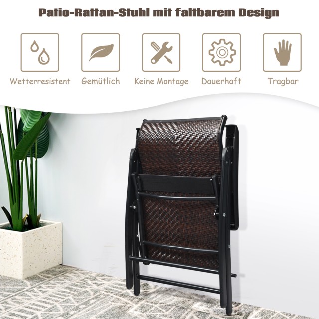 Costway  Πτυσσόμενες Καρέκλες Rattan για Εσωτερικούς και Εξωτερικούς Χώρους HW64363-1