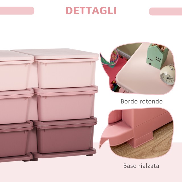 HOMCOM Ροζ Συρταριέρα 6 Συρταριών για Παιδιά 3-6 Ετών με Στρογγυλεμ...