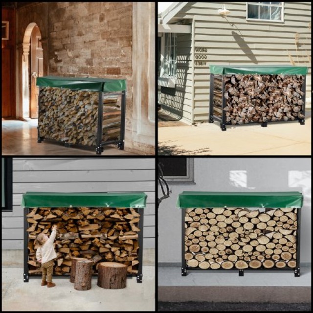 Ράφι Καυσόξυλων VEVOR 8ft με Κάλυμμα & Σετ Εργαλείων Τζακιού  DCJJCK8YCHS000001V0