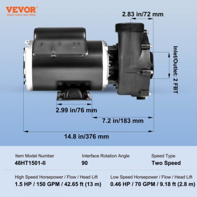 Αντλία Σπα Διπλής Ταχύτητας Vevor, 1100W/250W, Προστασία Υπερθέρμαν...