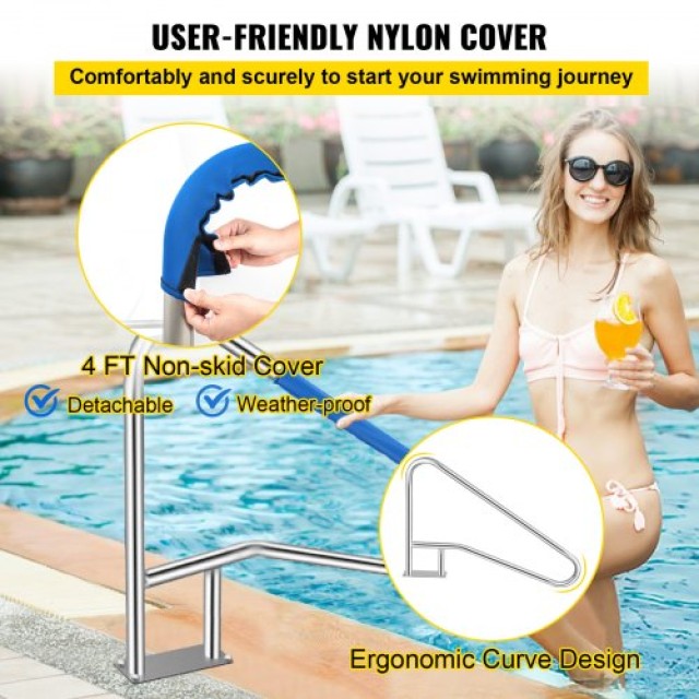 VEVOR Κάγκελο Πισίνας 55x32 Ανοξείδωτο Ατσάλι 250LBS Ασημί Αντιδιαβρωτικό με Μπλε Κάλυμμα & Βίδες  BXGYCFS4W55X32YC1V0