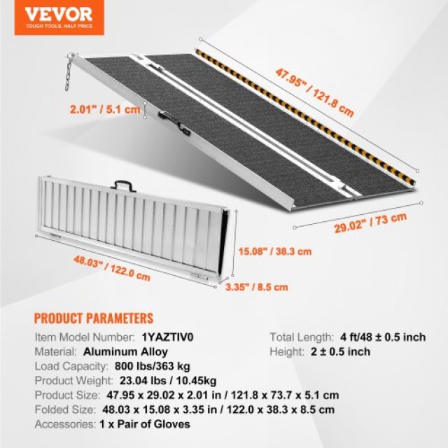 VEVOR Φορητή Ράμπα Αμαξιδίου 4 ft, 800 lbs, Αντιολισθητική Πτυσσόμενη Αλουμινίου  ZDKMJPD48YC1YAZTIV0