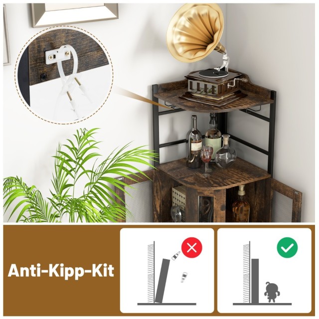 Costway Γωνιακή Μπάρα με Θήκη για Ποτήρια, Μεταλλικές Πόρτες & Ρυθμ...