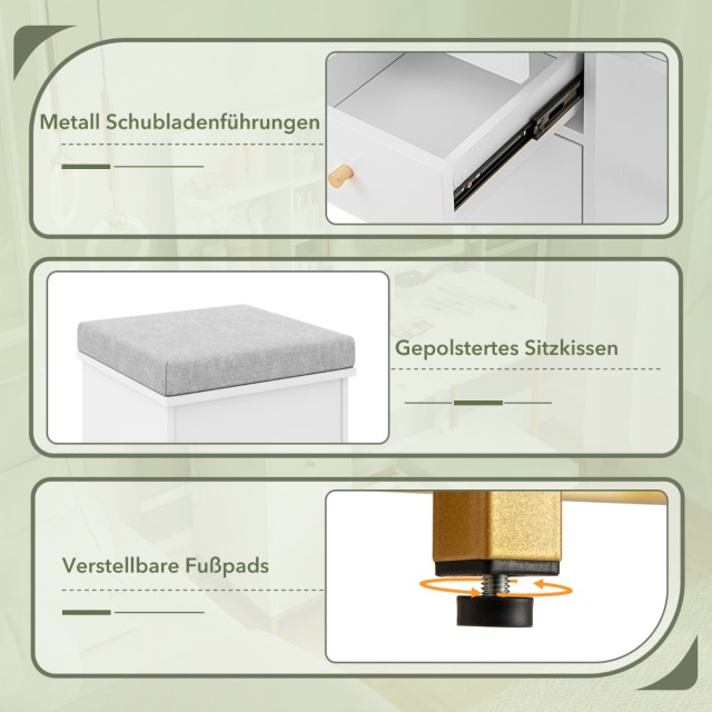Costway Λευκό Τραπεζάκι Μακιγιάζ με Φωτιζόμενο Καθρέφτη & Σετ Σκαμπ...