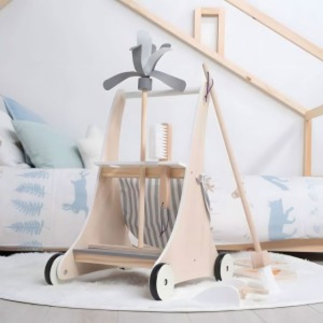 ECOTOYS Ξύλινο σετ καροτσιού καθαρισμού W10D200B