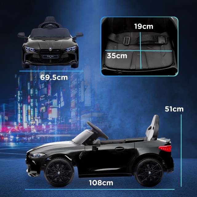 AIYAPLAY Ηλεκτρικό Αυτοκίνητο για Παιδιά με Άδεια BMW M4 με Τηλεχειριστήριο Κόρνα και Φώτα 108x69.5x51 cm Μαύρο 370-311V90BK