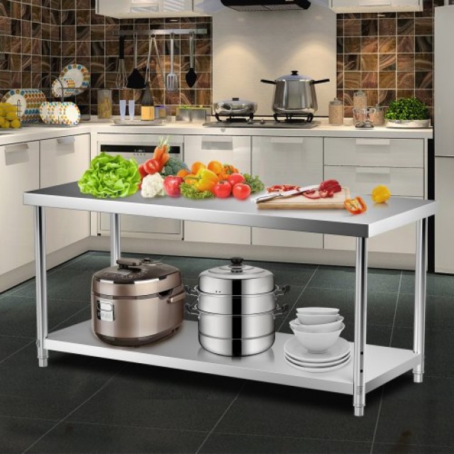 VEVOR Ανοξείδωτο Τραπέζι Προετοιμασίας, 72x30x34, 550lbs, Ρυθμιζόμενο Ράφι, Επαγγελματικός Σταθμός Εργασίας  J72X30X34INCHUU20V0