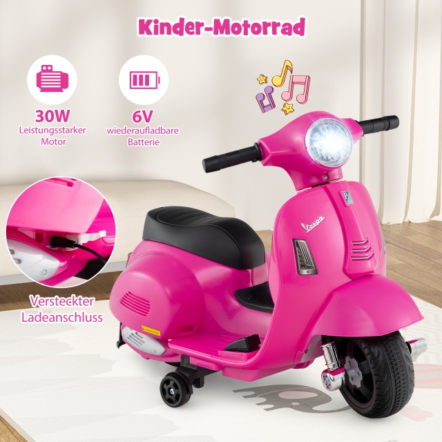 Costway  Αδειοδοτημένο Παιδικό Ηλεκτρικό Μοτό Vespa 6V με LED Φώτα ...