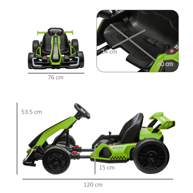 HOMCOM Ηλεκτρικό Go Kart για Παιδιά 6-12 Ετών 24V 12km/h με Ρυθμιζόμενο Κάθισμα Πράσινο 370-287V90GN