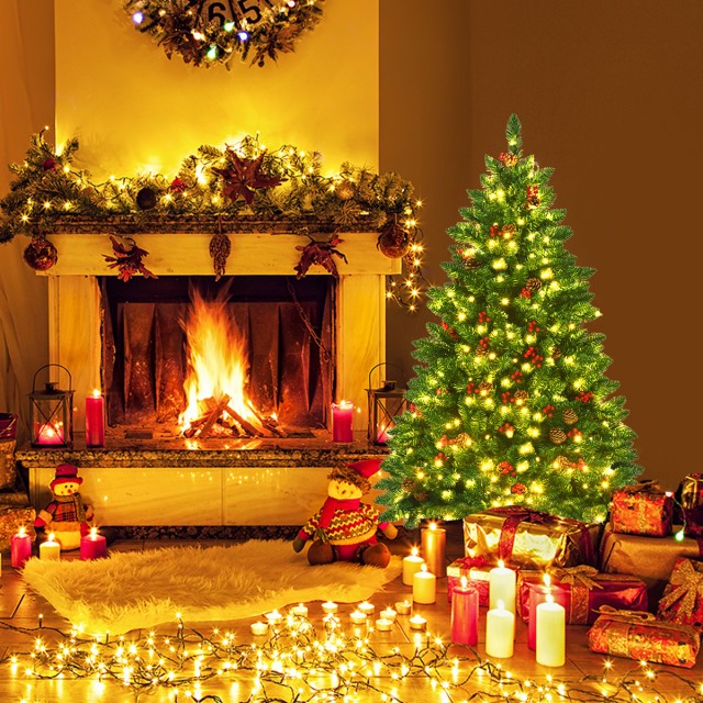 Costway  Τεχνητό Χριστουγεννιάτικο Δέντρο 135cm με 5 Αλλαγές Χρωμάτ...