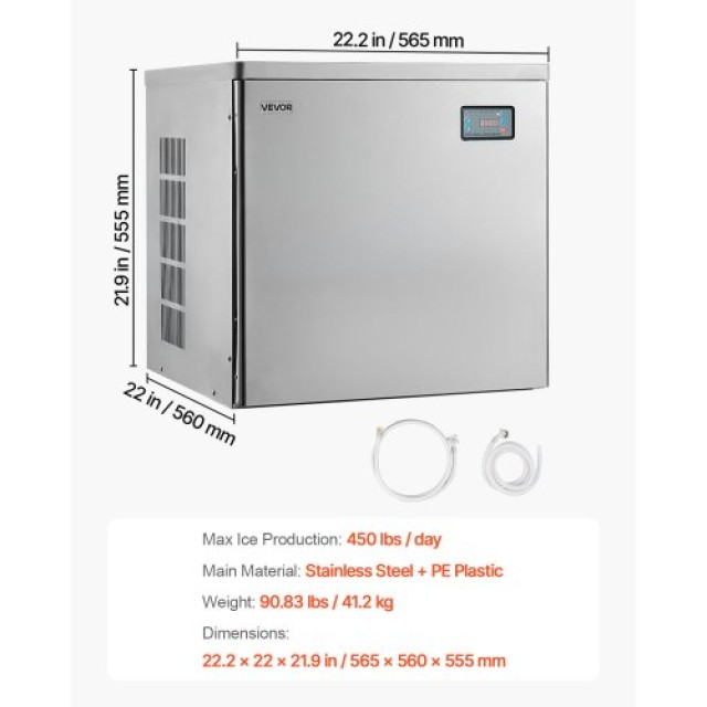 VEVOR Παγομηχανή Εμπορικής Χρήσης - Κατασκευή Πάγου έως 204 kg/Ημέρ...