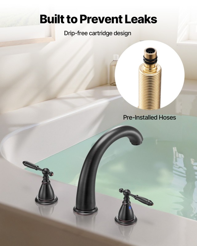 VEVOR Ρωμαϊκή Βρύση Μπάνιου με Διπλές Λαβές σε Μπρονζέ Χρώμα BDFDPK...