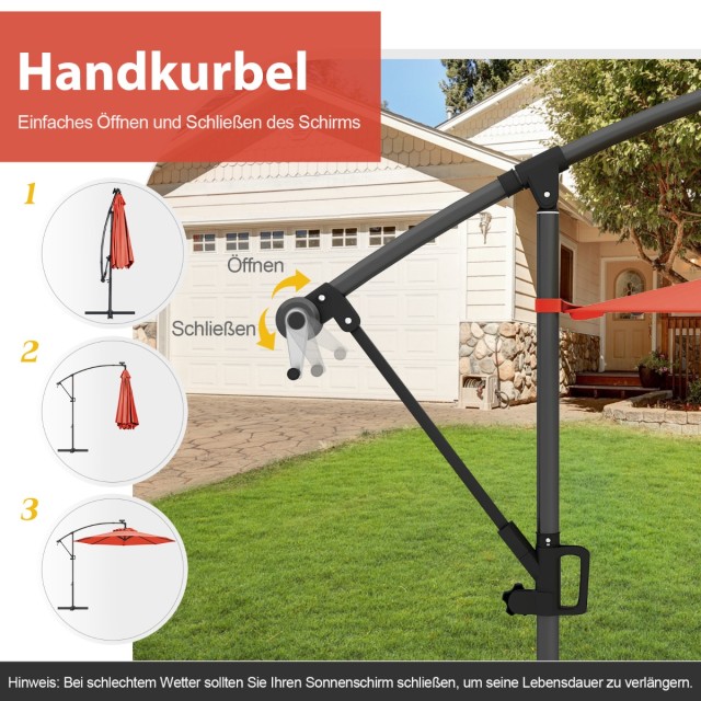 Costway Αναδιπλούμενη Ομπρέλα Κήπου με Ηλιακά LED Φώτα και Περιστρο...