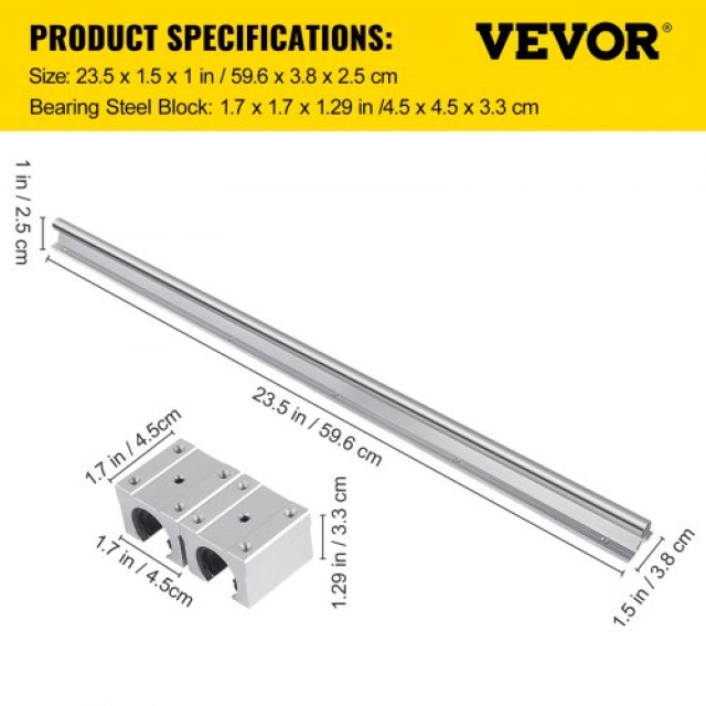 VEVOR  Οδηγός Γραμμικής Κίνησης 2X SBR16-600 mm + 4 SBR16UU Μπλοκ για Αυτοματοποιημένες Μηχανές και Εξοπλισμό 2XZXDGSBR16-60001V0