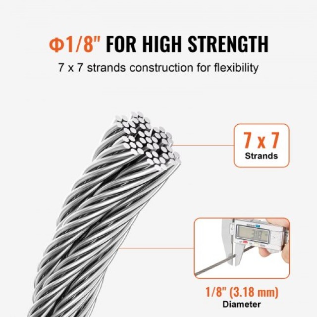 VEVOR  Καλώδιο Ανοξείδωτο T316 1/8 7x7 1000 ft για Κάγκελα BXGGSSBXG3163WG03V0