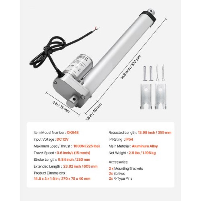 VEVOR 12V Γραμμικός Ενεργοποιητής, 250mm Δρομέας 15mm/s Υψηλής Ταχύ... VEVOR 12V Γραμμικός Ενεργοποιητής, 250mm Δρομέας 15mm/s Υψηλής Ταχύ...