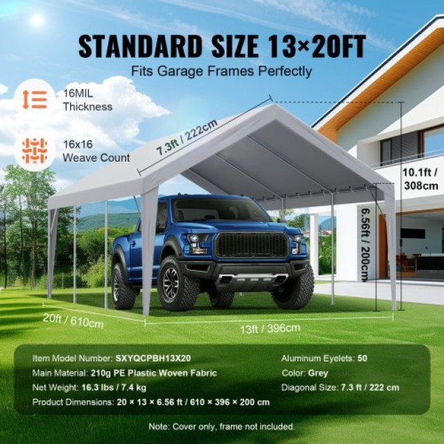 Αντικατάσταση Καλύμματος Carport VEVOR 13x20 ft, Αδιάβροχο & UV Προστατευμένο, Γκρι (Μόνο Κάλυμμα)  CKPB13X20FTH5KUZ0V0