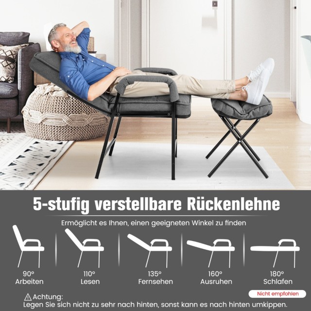 Costway Σετ Πολυθρόνας και Υποπόδιου με Ρυθμιζόμενη Πλάτη σε Γκρι Λ...