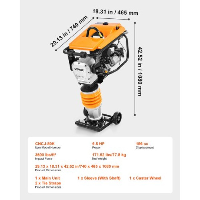 VEVOR Συμπιεστής Δόνησης 6.5 HP 196 cc με Τέσσερα Ελατήρια CJHSDH65HPOZJ2BBAV0