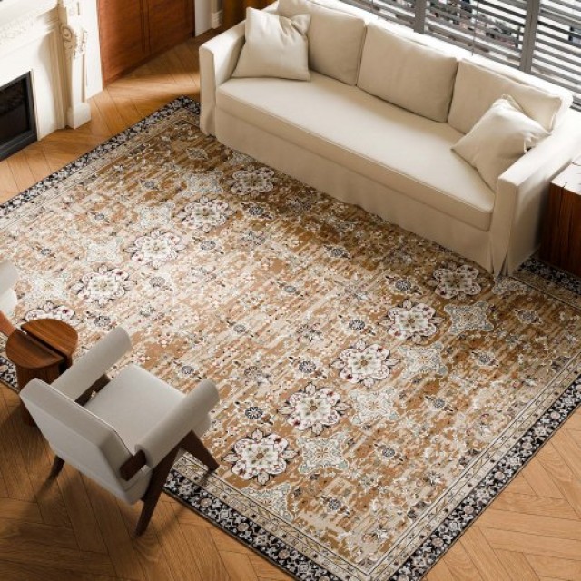 VEVOR Μεγάλο Χαλί Αντιολισθητικό 9x12 ft Vintage Καφέ-Πράσινο Εσωτε...