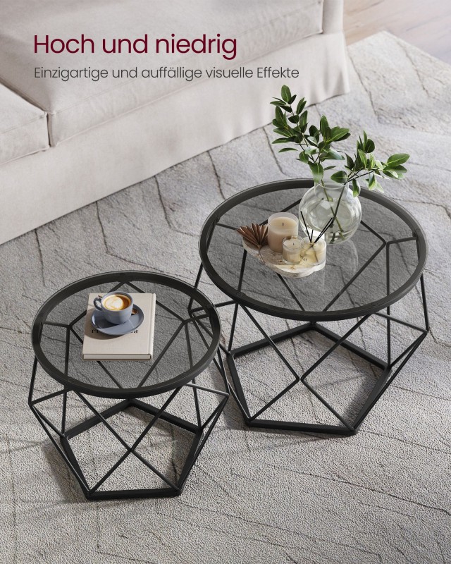 Σετ 2 Στρογγυλά Τραπεζάκια Γκρι/Μαύρο 50 x 40 cm - 40 x 36 cm LGT040B03 VASAGLE