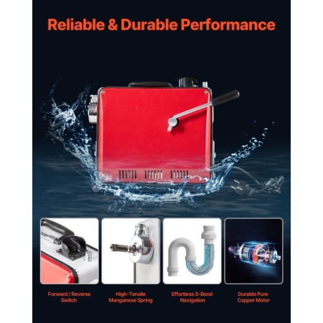 VEVOR Ηλεκτρικό Μηχάνημα Καθαρισμού Αποχετεύσεων 500W, Ηλεκτρικό Φί... VEVOR Ηλεκτρικό Μηχάνημα Καθαρισμού Αποχετεύσεων 500W, Ηλεκτρικό Φί...