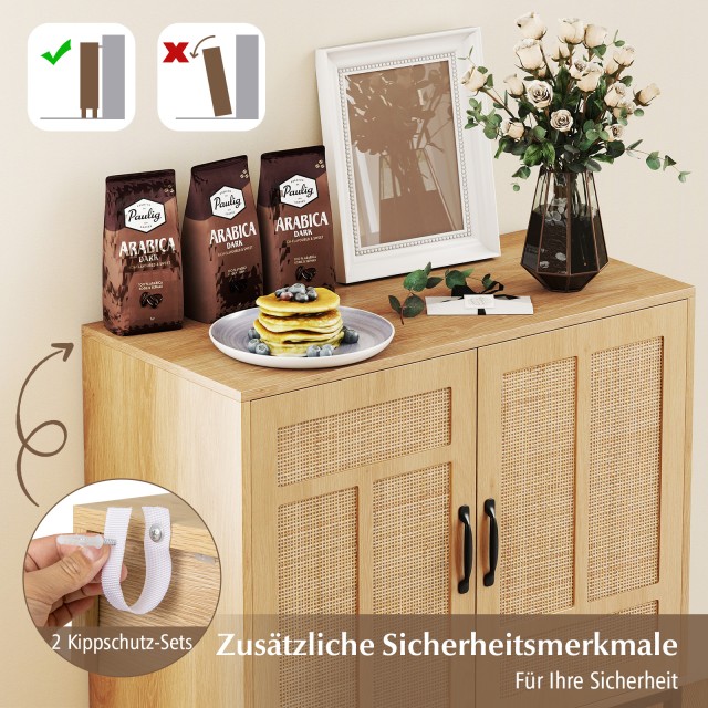 Φυσικός Μπουφές Boho  με Ραττάν, Ρυθμιζόμενο Ράφι και 2 Πόρτες 80 x...