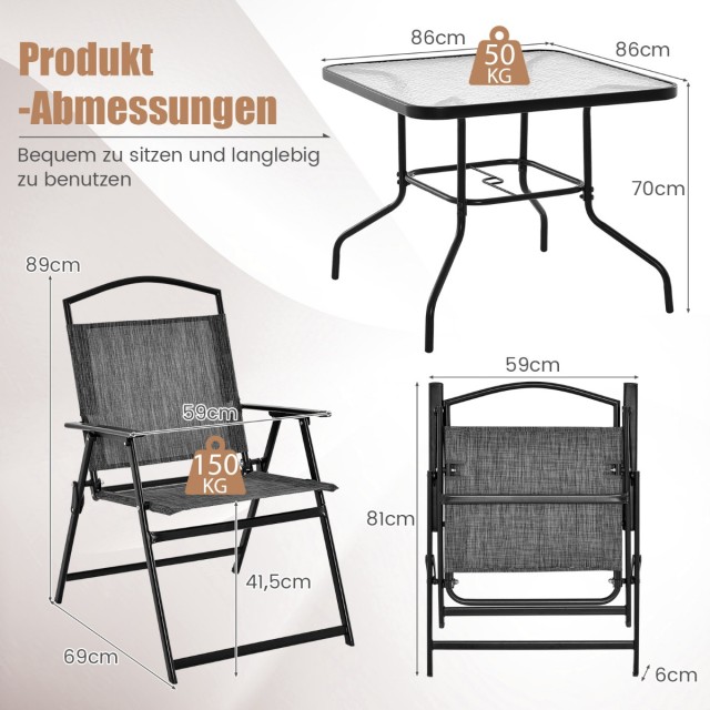 Costway Σετ Πτυσσόμενων Επίπλων Βεράντας 5 Τεμαχίων με Μεταλλικό Σκ...