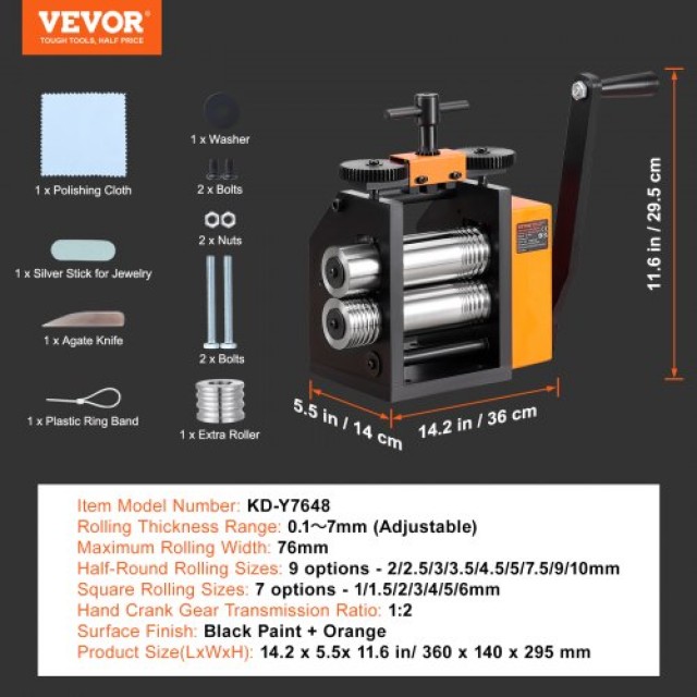 VEVOR Μηχανή Σφυρηλάτησης Κοσμημάτων 3/76 mm, Πολυλειτουργική με Αναλογία 1:2, Πάχος Πίεσης 0.1-7mm  SHYYPJ3H10000SGWWV0
