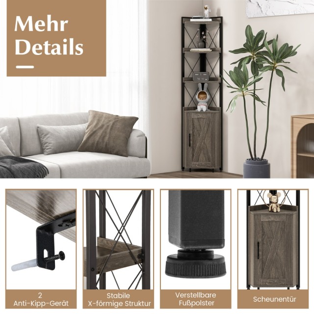 Costway Γωνιακή Ντουλάπα 48 x 32 x 180 cm  με Ρυθμιζόμενα Ράφια και Μεταλλικό Πλαίσιο για Μέγιστη Χωρητικότητα και Σταθερότητα JZ10103GR
