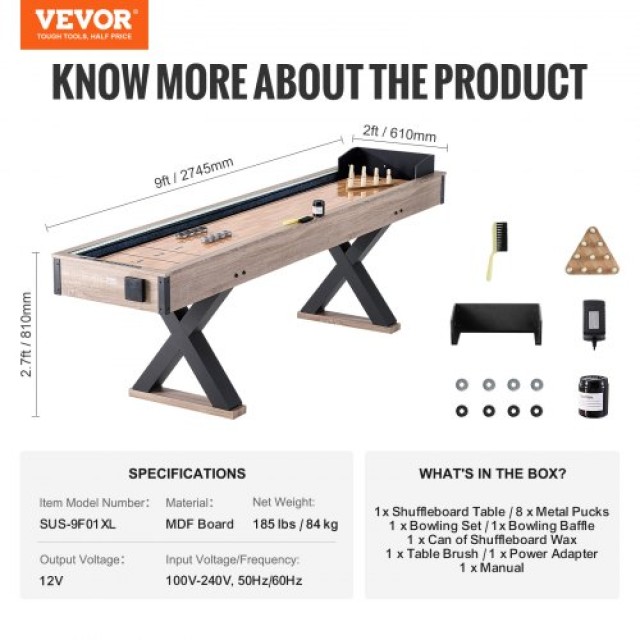 VEVOR 9 ft LED Τραπέζι Shuffleboard 2 σε 1 Σετ Παιχνιδιού Shuffleboard και Bowling  ZZKSHZ9YCDD0UFE5XV9
