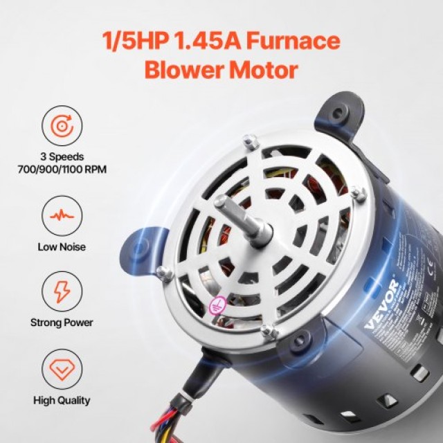 VEVOR Κινητήρας Φυσητήρα Καμίνου 1/5HP 220V 1.45A 1100RPM 3 Ταχυτήτων με Πυκνωτή 8μF/450V MSFGJDJ15HP3PS02WV7