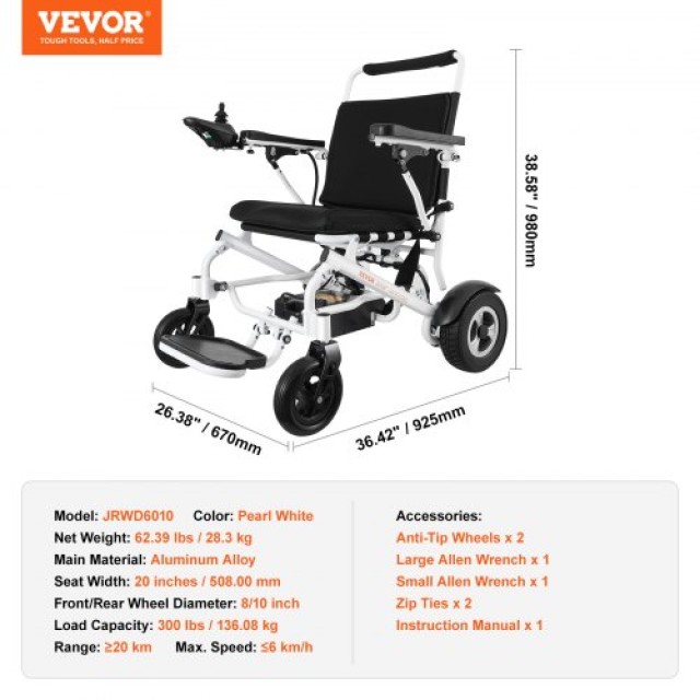 Ηλεκτρικό Αναπηρικό Καροτσάκι VEVOR 300 lbs 20 Πλάτος Καθίσματος - Πτυσσόμενο  DDLY330LBS20LLLHFV2