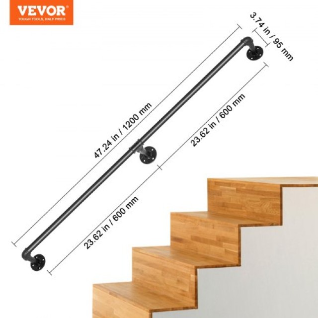 VEVOR  Χειρολισθήρας Σκάλας 4FT, Χειρολισθήρας από Ανθρακοχάλυβα 440LBS, Βιομηχανικός Χειρολισθήρας με Στήριξη Τοίχου, Στρογγυλεμένες Γωνίες για Εσωτερικό/Εξωτερικό Χώρο TZBGSLTFSGYG4DWRPV0