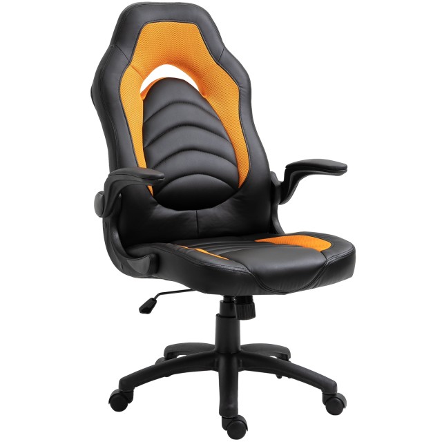 Vinsetto Büro-Gaming-Stuhl in gelbem Kunstleder mit höhenverstellbaren Armlehnen und verstellbarer Rückenlehne 921-339YL