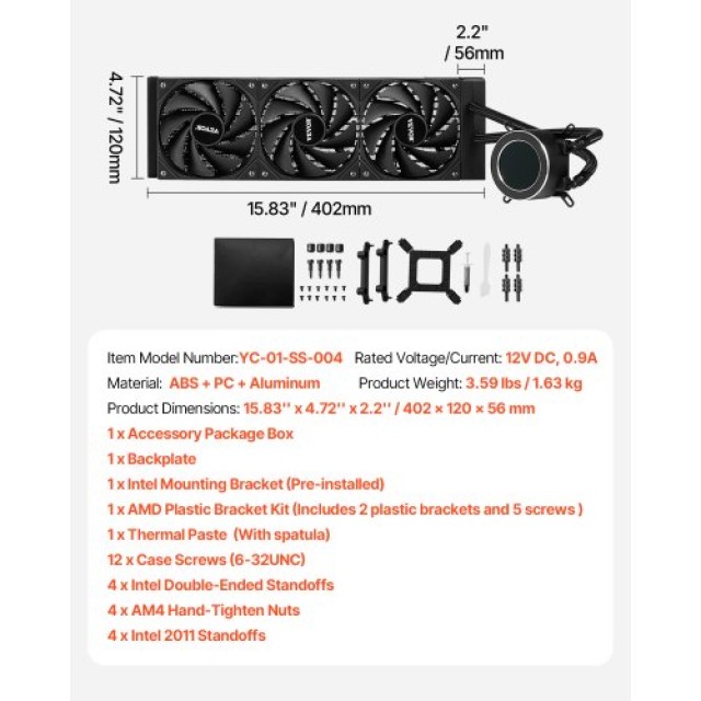VEVOR Ψύκτρα Υγρού CPU AIO με 3 Ανεμιστήρες PWN (120 mm) Intel AMD ...