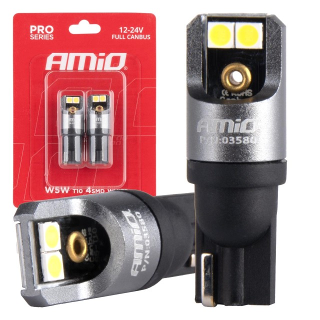 AMiO  LED CANBUS PRO σειρά T10 W5W 4x3030 SMD Λευκό 12/24V ΠΛΗΡΕΣ CANBUS ,03580