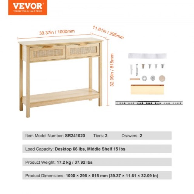Τραπέζι Κονσόλα VEVOR Rattan με 2 Συρτάρια και Συρόμενη Πόρτα Φυσικό  TBXGZ2CMSYGBWFU0TV0
