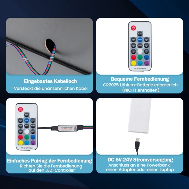 Costway Μαύρο Κομοδίνο με LED Φωτισμό και 2 Συρτάρια HU10674DK