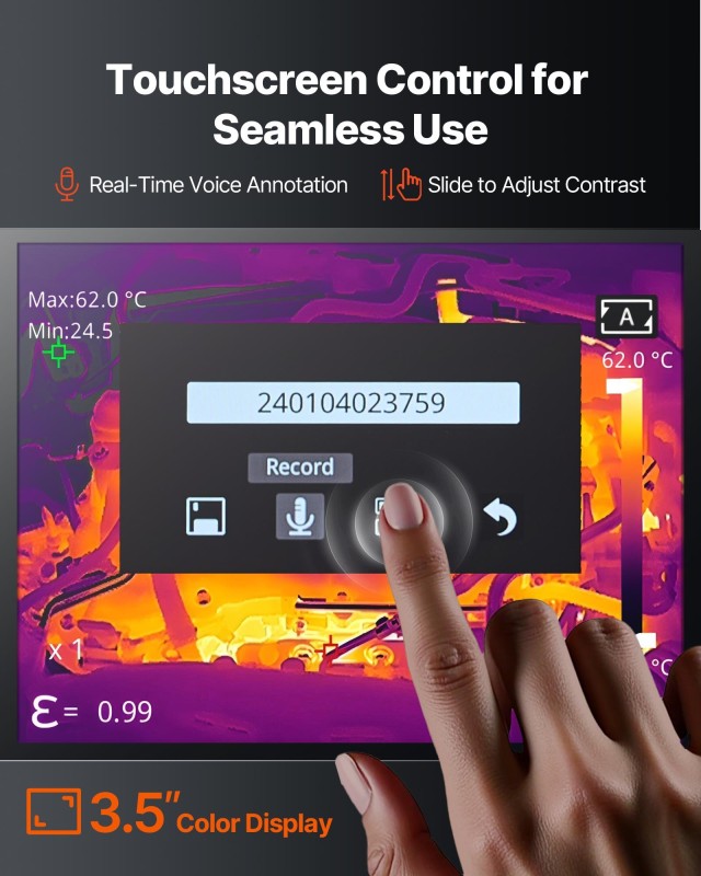 VEVOR Υψηλής Ανάλυσης Θερμική Κάμερα, 384 x 288, 30 Hz, Οθόνη Αφής ...