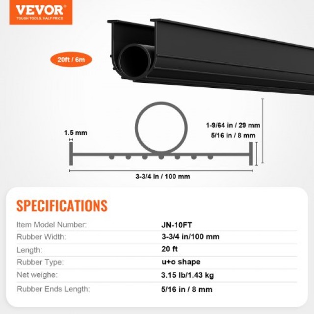 VEVOR Κιτ Σφραγίδας Πόρτας Γκαράζ 20 FT Αδιάβροχο PVC MFTMXBT2J20F01O7KV0