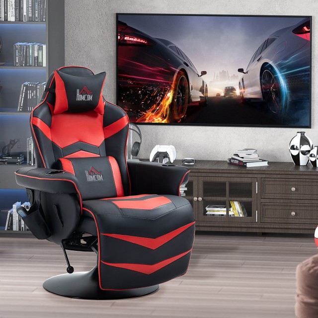 HOMCOM Καρέκλα Gaming με Μασάζ και Υποπόδιο, με Μαξιλάρι, από Συνθε...