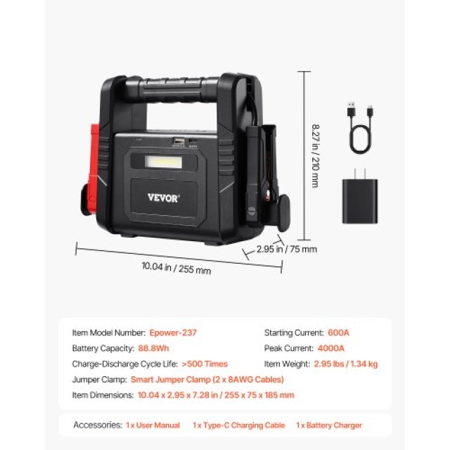 VEVOR Εκκινητής Άλματος 4000A 88.8Wh Λιθίου Φορητός Ενισχυτής Μπαταρίας Power Bank YJDYQDK240009J5Y0V2