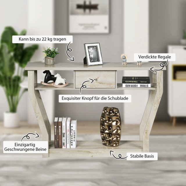 Costway Ξύλινο Κονσόλα με Συρτάρι & Ράφι 120 x 30 x 81 cm Γκρι HW60...